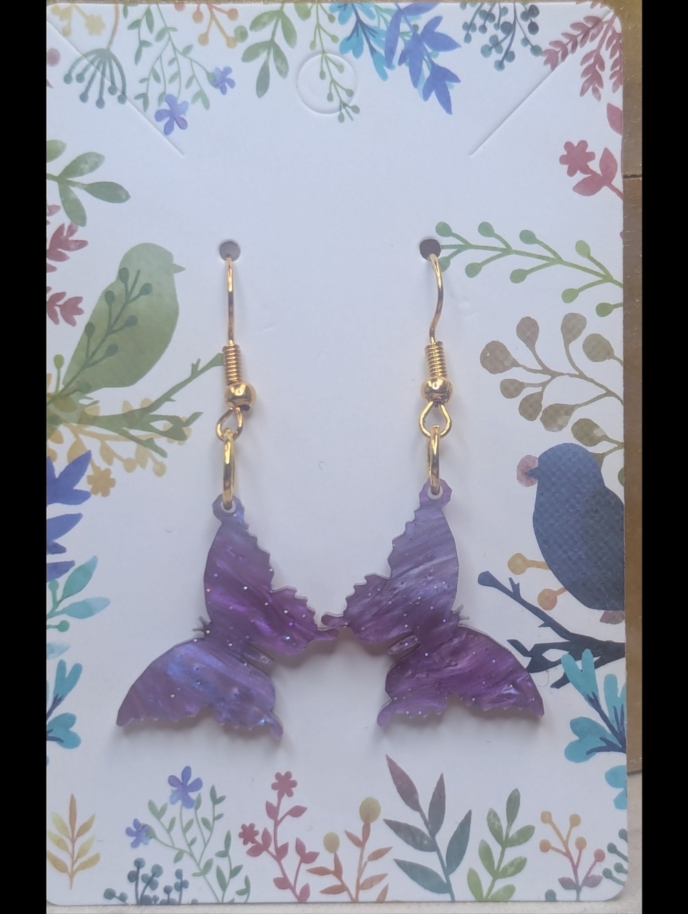 Purple Butterfly Earrings Dangle Lightweight Sparkly Earrings - Picture 3 of 3